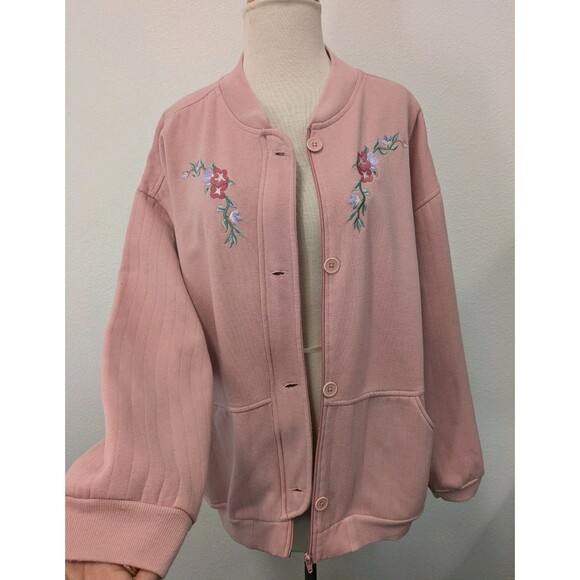 90s Bold Spirit Pink Floral Embroidery Set  Sweatshirt Pants sz XL Grannycore - Picture 3 of 13